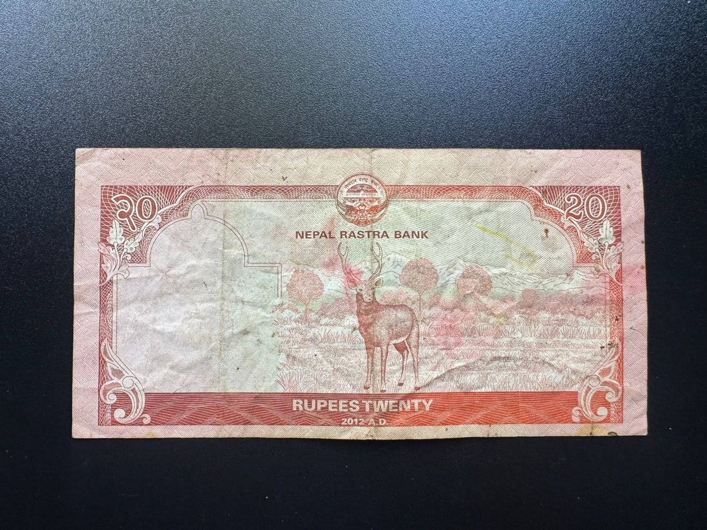 Nepal 20 Rupees Banknote 2012 Circulated Margin Error Paper Bank Bills p-71