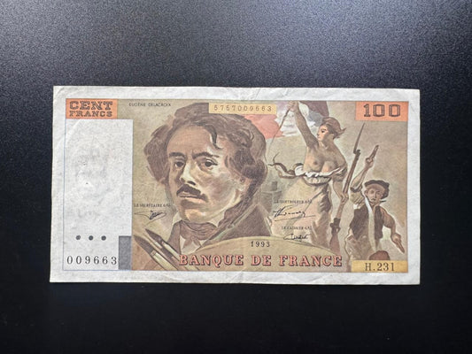 France 100 Franc Banknote 1993 old VF-Circulated Paper Money Bank Bill P-158