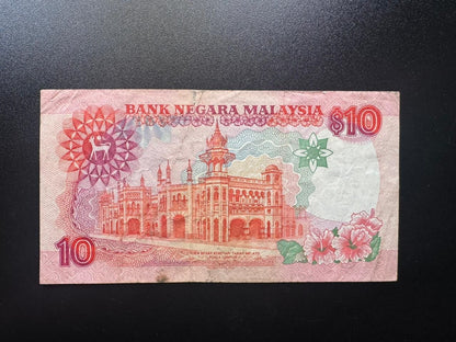Malaysia 10 Ringgits Banknote 1989 Old Circulated Money Bank Bill P-29