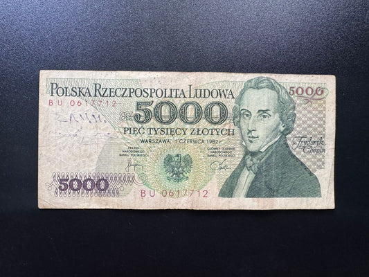 Poland 5000 Zloty Banknote 1982 old Circulated Paper Bank Bill P-150b