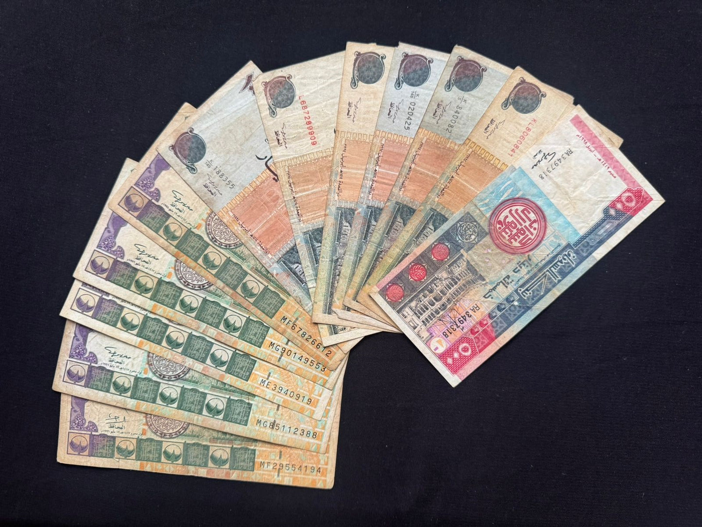 Sudan 100, 500, 1000 Dinars Banknotes old Bank Bills 12 Pcs / Lot