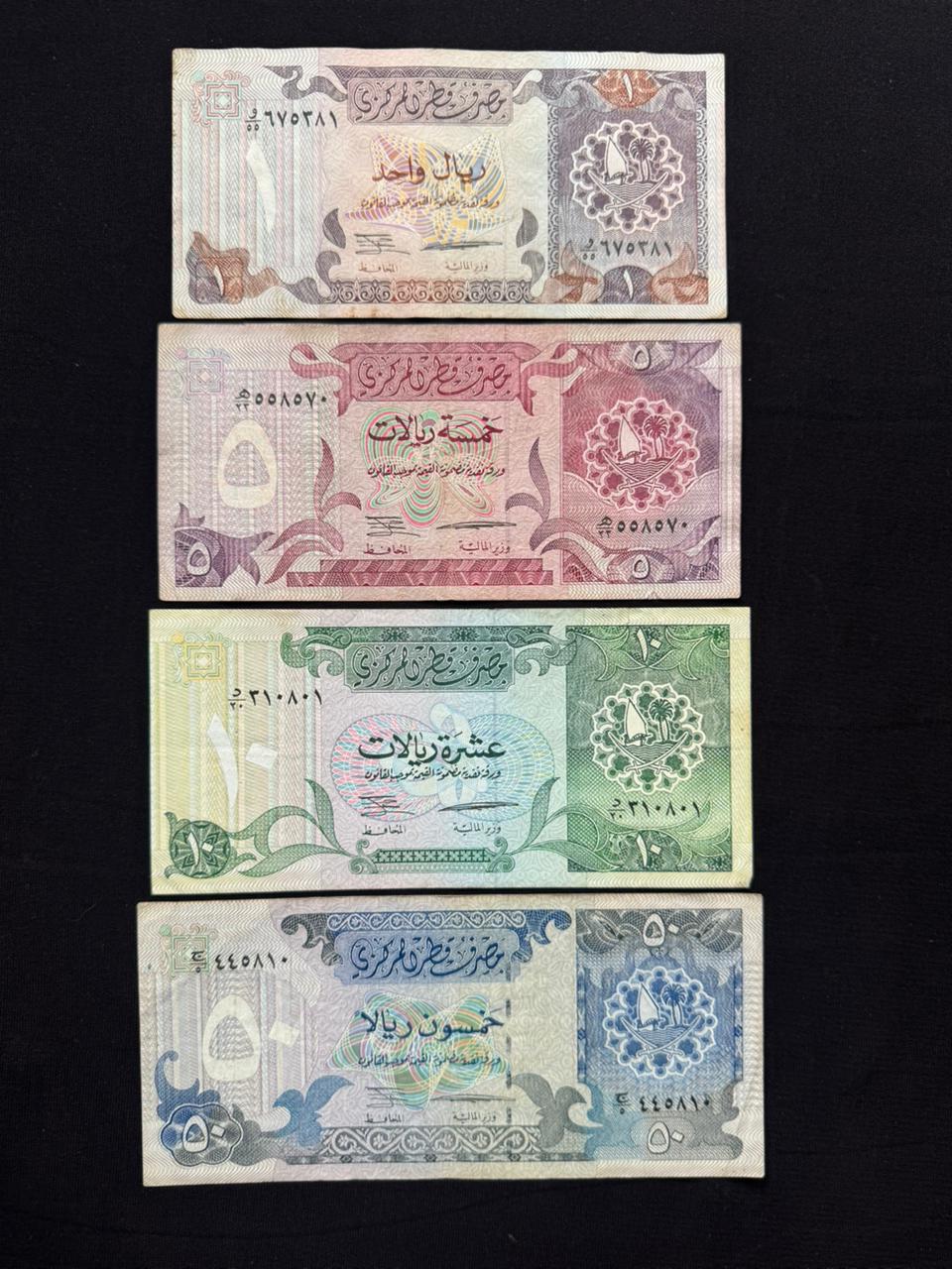 Qatar 1, 5, 10, 50 Riyals Banknotes 1996 Old VF-Circulated Bank Bills 4Pcs/Lot