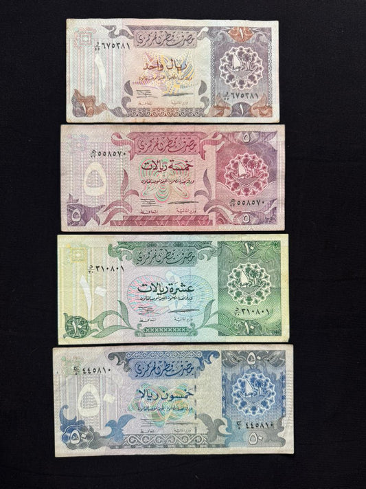 Qatar 1, 5, 10, 50 Riyals Banknotes 1996 Old VF-Circulated Bank Bills 4Pcs/Lot
