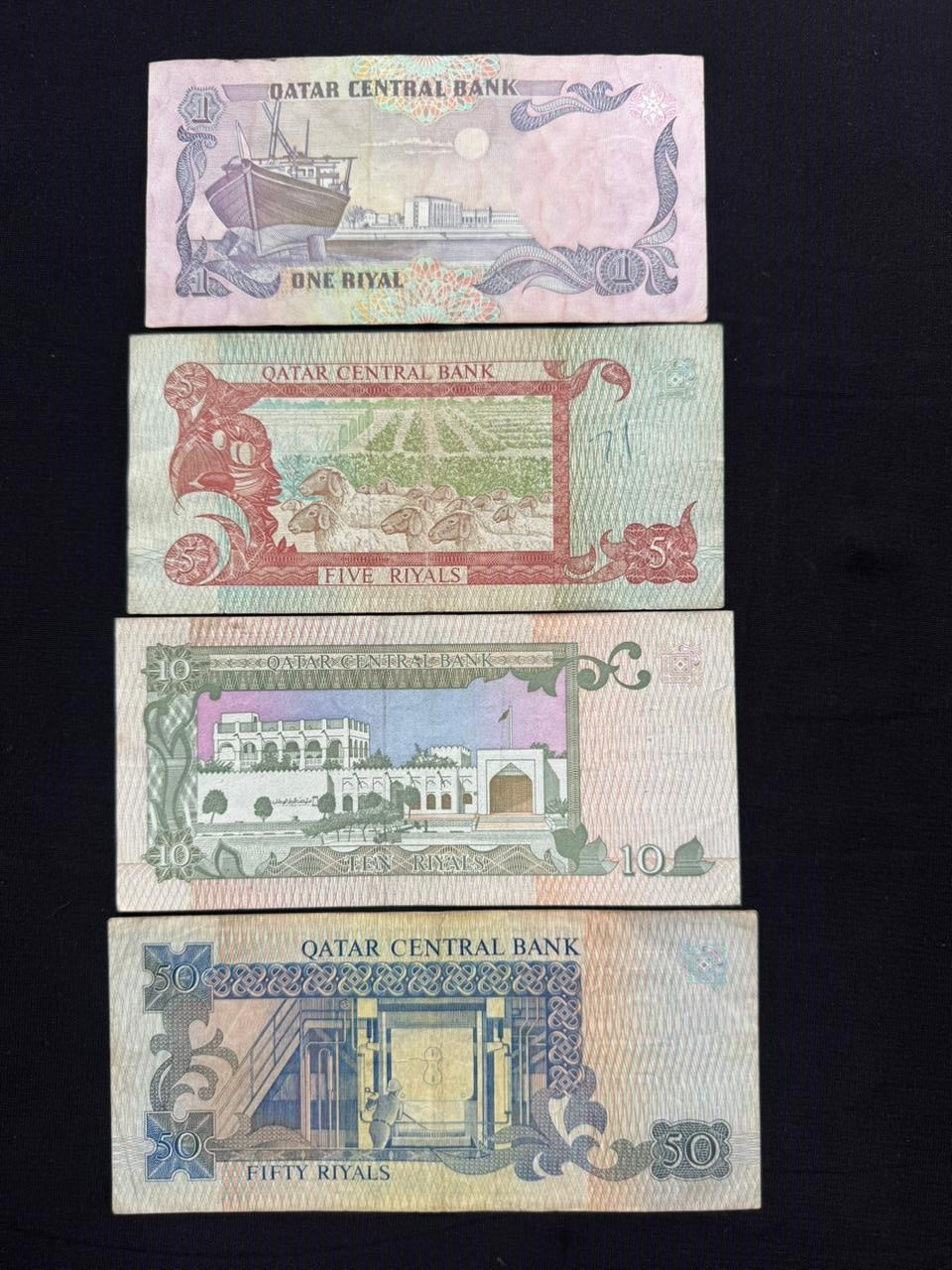 Qatar 1, 5, 10, 50 Riyals Banknotes 1996 Old VF-Circulated Bank Bills 4Pcs/Lot