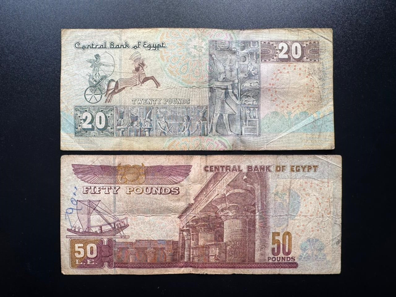 Egypt 20, 50 Pounds Banknotes 2010-2019 Circulated Paper Bank Bills 2 Pcs/Lot