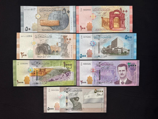 Syria 50, 100, 200, 500, 1000, 2000, 5000, Pounds Banknotes 2009-2017 UNC Paper Bankbills Full Set 7pcs/ Lot.