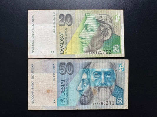 Slovakia 20, 50 korun Banknotes 2002-06 Old Circulated Paper Bank Bills 2pcs/set