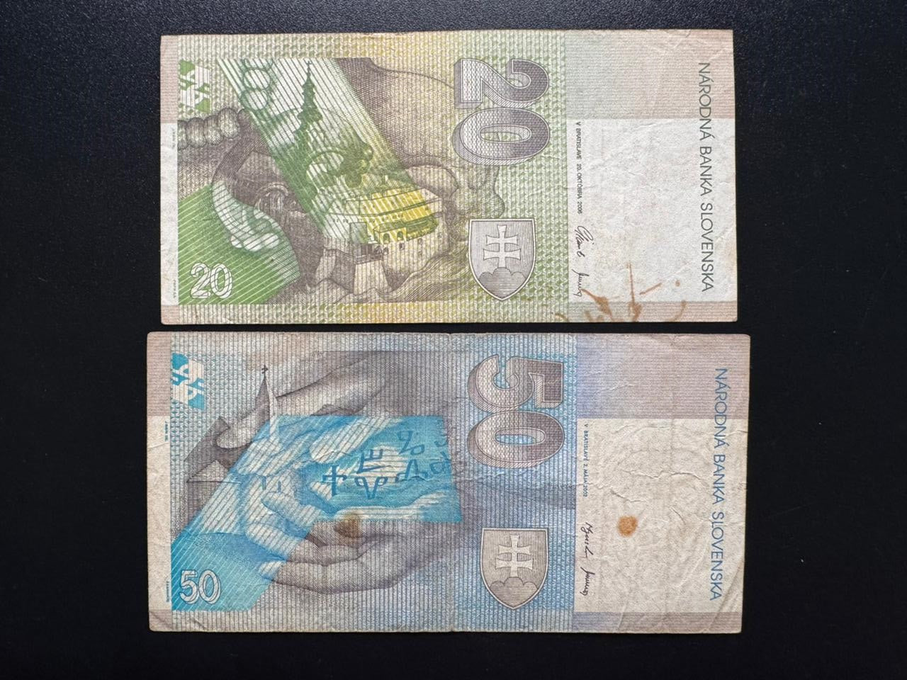 Slovakia 20, 50 korun Banknotes 2002-06 Old Circulated Paper Bank Bills 2pcs/set