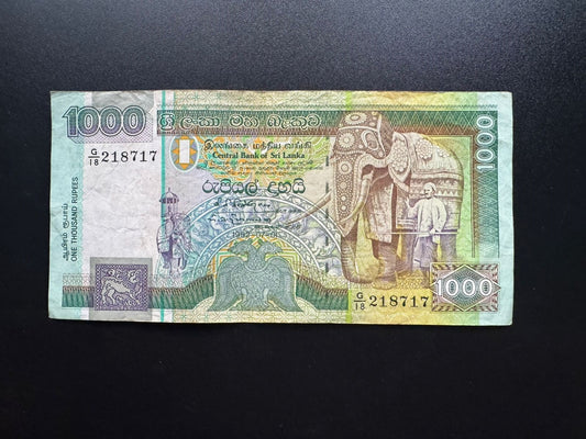 Sri Lanka 1000 Rupees Banknote 1992 Old VF-Circulated Rare Peacock Bill P-107b