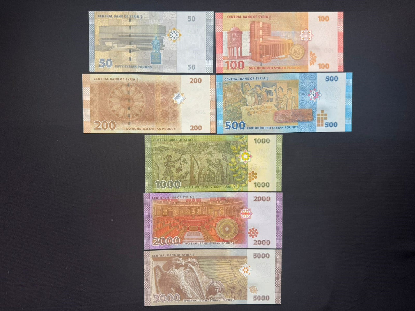 Syria 50, 100, 200, 500, 1000, 2000, 5000, Pounds Banknotes 2009-2017 UNC Full Set 7pcs/ Lot.