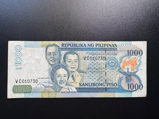Philippines 1000 Pesos Banknote 2009 Old AUNC-VF Paper Money Bank Bill p-197b