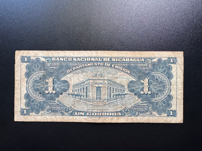Nicaragua 1 Cordoba Banknote 1953 Old Circulated Paper Money Bank Bill P-99a
