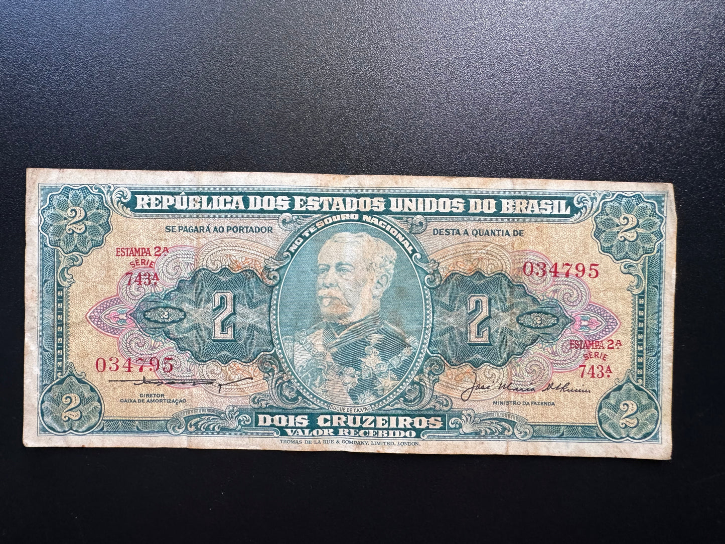 Brazil 2 Cruzeiros Banknote 1956-58 old Circulated Paper Money Bank Bill P-157Ab