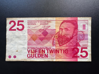 Netherlands 25 Guldens Banknote 1971 Old Circulated Paper Bank Bill P-92