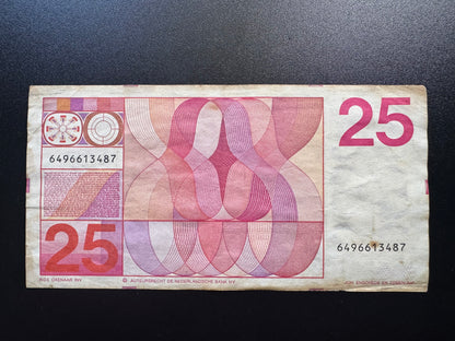 Netherlands 25 Guldens Banknote 1971 Old Circulated Paper Bank Bill P-92