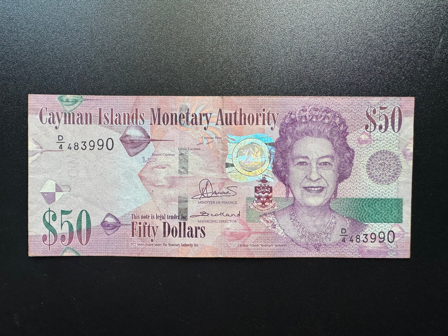Cayman Islands 50 Dollars Banknote 2022 Circulated 25th Anniversary Bill P-w46
