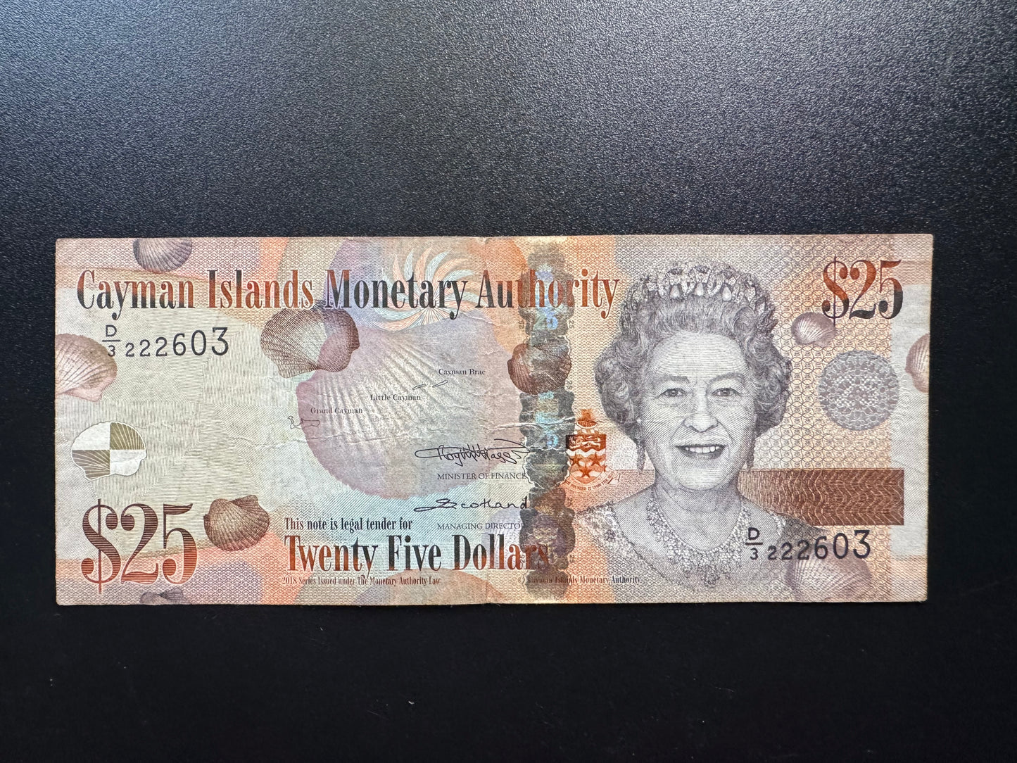 Cayman Islands 25 Dollars Banknote 2018 Circulated Paper Bank Bill P-41c