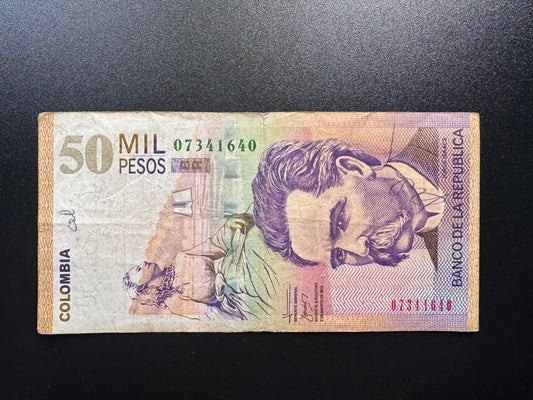 Colombia 50 MIL Pesos Banknote 2005 Old Circulated Paper Money Bank Bill P-455e