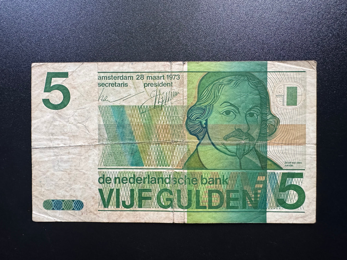 Netherlands 5 Guldens Banknote 1973 Old Circulated Paper Money Bank Bill P-95