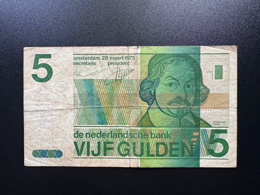 Netherlands 5 Guldens Banknote 1973 Old Circulated Paper Money Bank Bill P-95