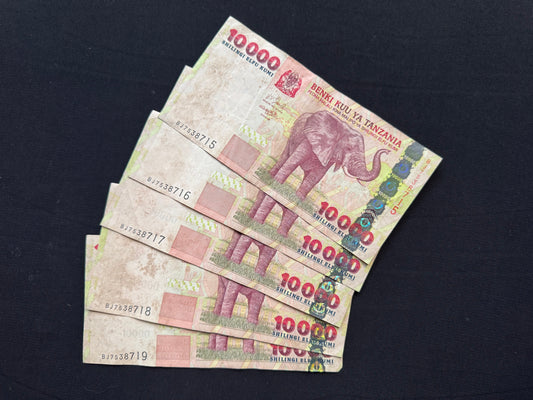 Tanzania 10000 Shillings Banknotes 2003 S/N Consecutive Numbers Bills 5 Pcs P-39