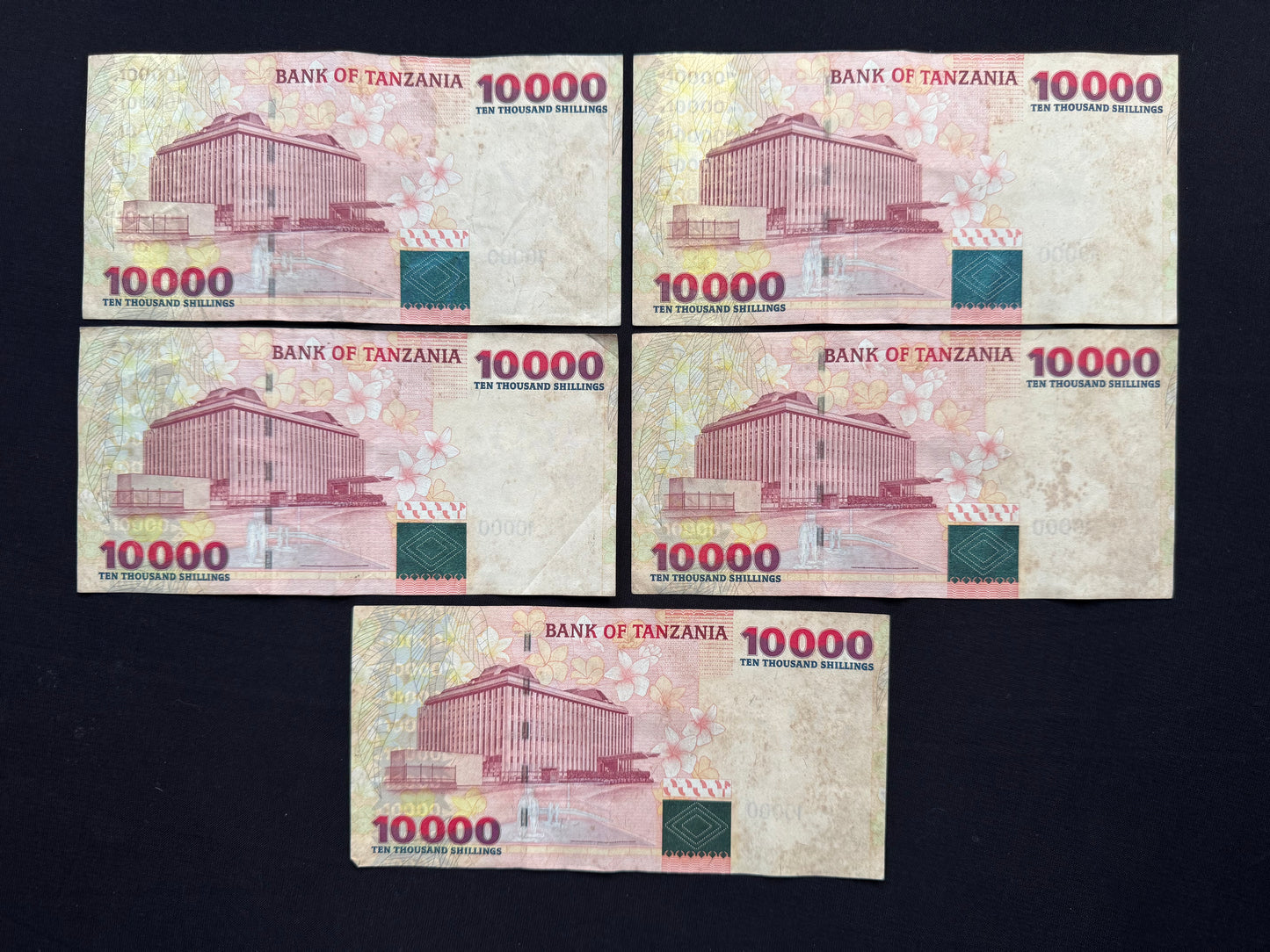 Tanzania 10000 Shillings Banknotes 2003 S/N Consecutive Numbers Bills 5 Pcs P-39