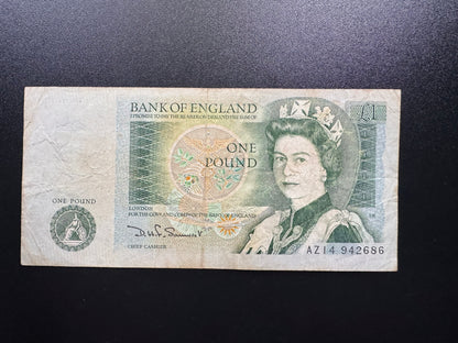 England 1 Pound GBP Banknote 1984 old Circulated AZ- Prefix Bank Bill P-377b