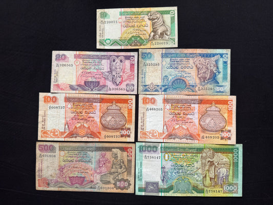 Sri Lanka 10-1000 Rupees Banknotes Old 1991-1994 Heritage Series 7/Pcs Full set
