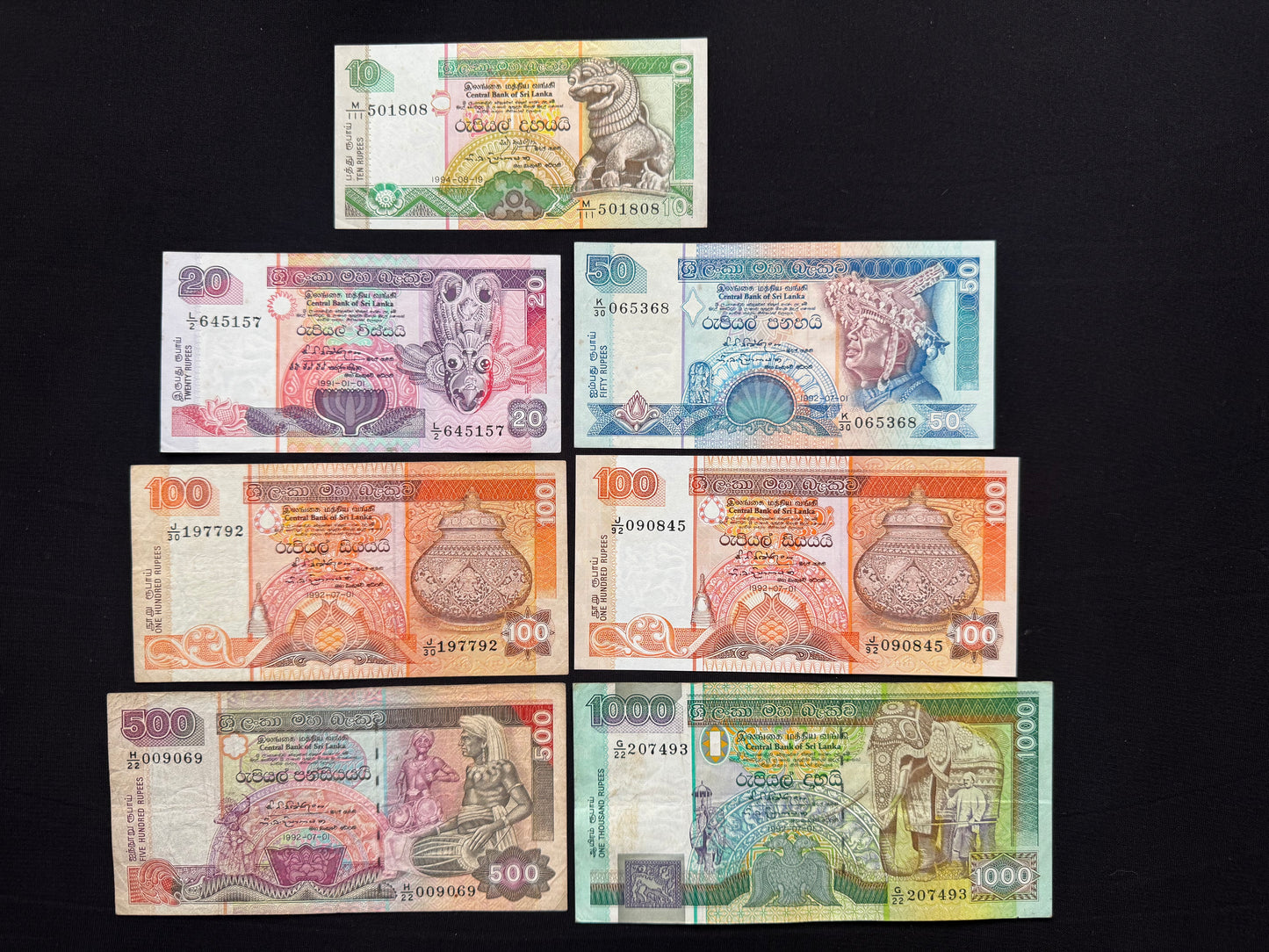 Sri Lanka 10-1000 Rupees Banknotes Old 1991-94 Heritage Series 7/Pcs Full set