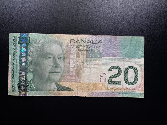 Canada 20 Dollars Banknote 2007 Old Circulated CAD Paper Money Bank Bill P-103d