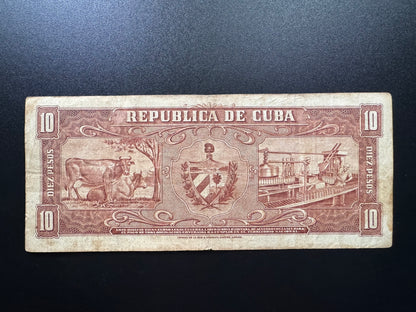 Cuba 10 Pesos Collectible Banknote 1958 | Circulated | P-88b