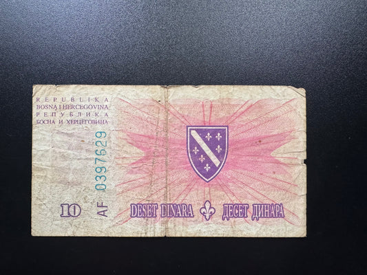Bosnia Herzegovina 10 Dinara 1994 Old Circulated Paper Bank Bill P-41