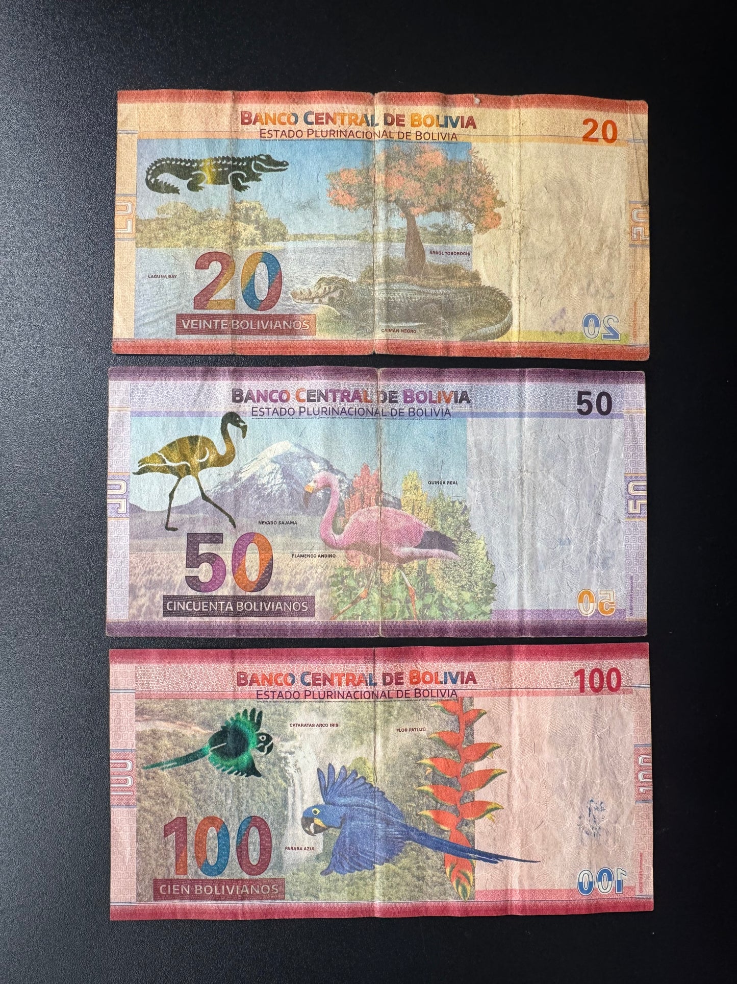 Bolivia 20, 50, 100 Bolivianos Banknote 2008 old Circulated Bills 3 Pcs/Lot