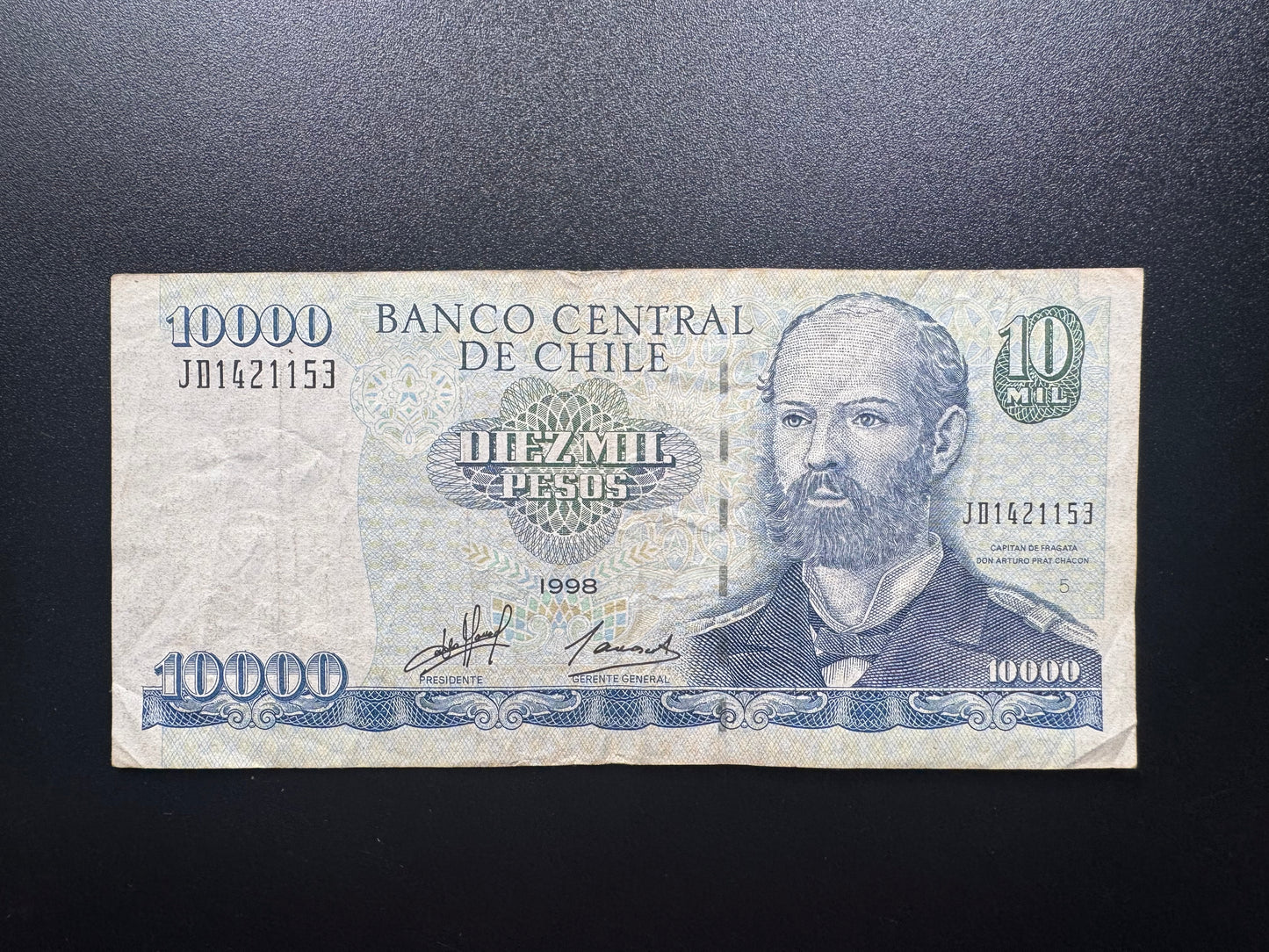 Chile 10000 Pesos Banknote 1998 Old Circulated Rare Paper Bank Bill P-157b