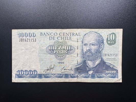 Chile 10000 Pesos Banknote 1998 Old Circulated Rare Paper Bank Bill P-157b