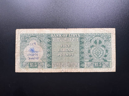 Bank of Libya 5 Pounds Banknote 1963 Old Circulated Money Bank Bill P-31