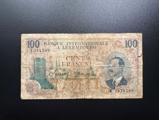 Luxembourg 100 Francs Banknote 1968 Old Circulated Paper Money Bank Bill P-14