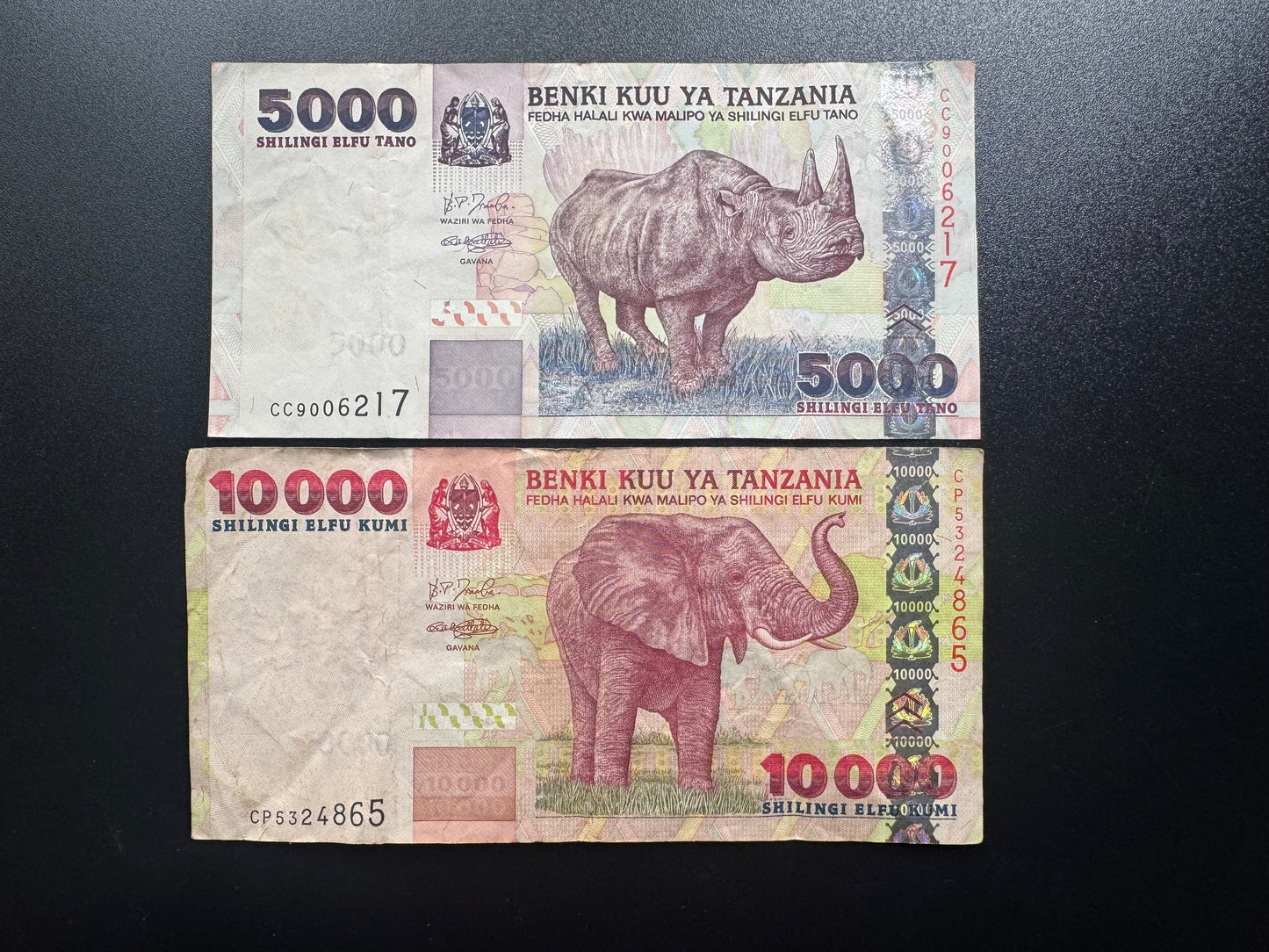 Tanzania 5000, 10 000 Shillings 2003 Old Circulated Bills P-38/P-39 2 Pcs/Lot