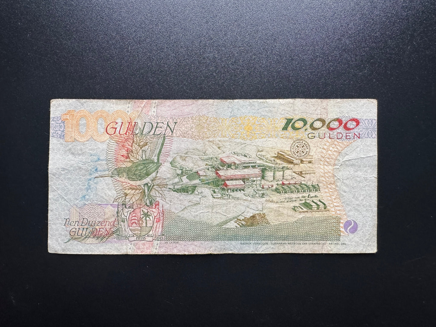 Suriname 10,000 Gulden Banknote 1997 Old AA-Prifix Paper Bank Bill P-144