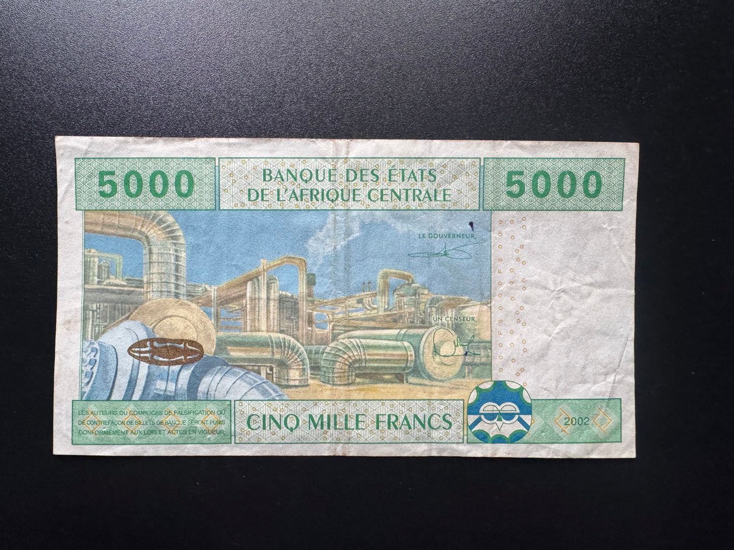 Central African 5000 Francs Banknote 2002 "U" Cameroon Paper Bank Bill P-309