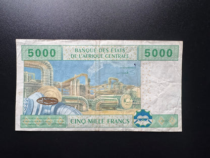 Central African 5000 Francs Banknote 2002 "U" Cameroon Paper Bank Bill P-309