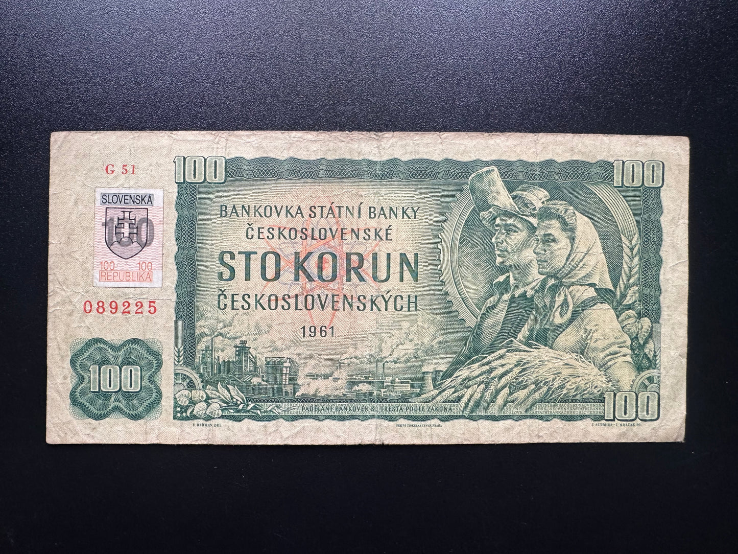 Czechoslovakia 100 Koruna Banknote 1961 old Rare Bank Bill Slovakia Stamp P-91