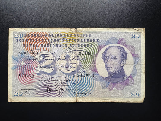 Switzerland 20 Franc Banknote 1974 old Circulated Swiss Paper Bank Bill Note P-152