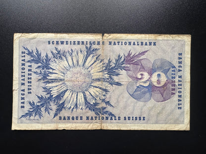 Switzerland 20 Franc Banknote 1974 old Circulated Swiss Paper Bank Bill Note P-152
