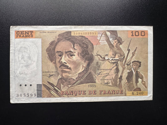 France 100 Franc Banknote 1993 old VF Paper Money Bank Bill Note P-154