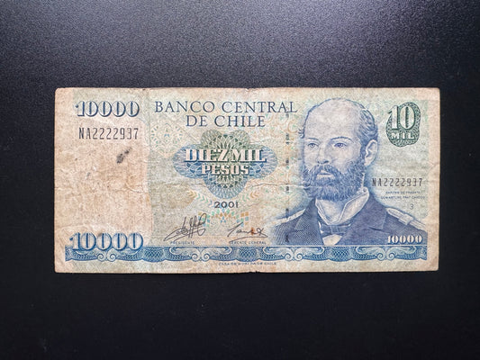Chile 10000 Pesos Banknote 2001 Old Circulated Rare Date Paper Bank Bill P-157
