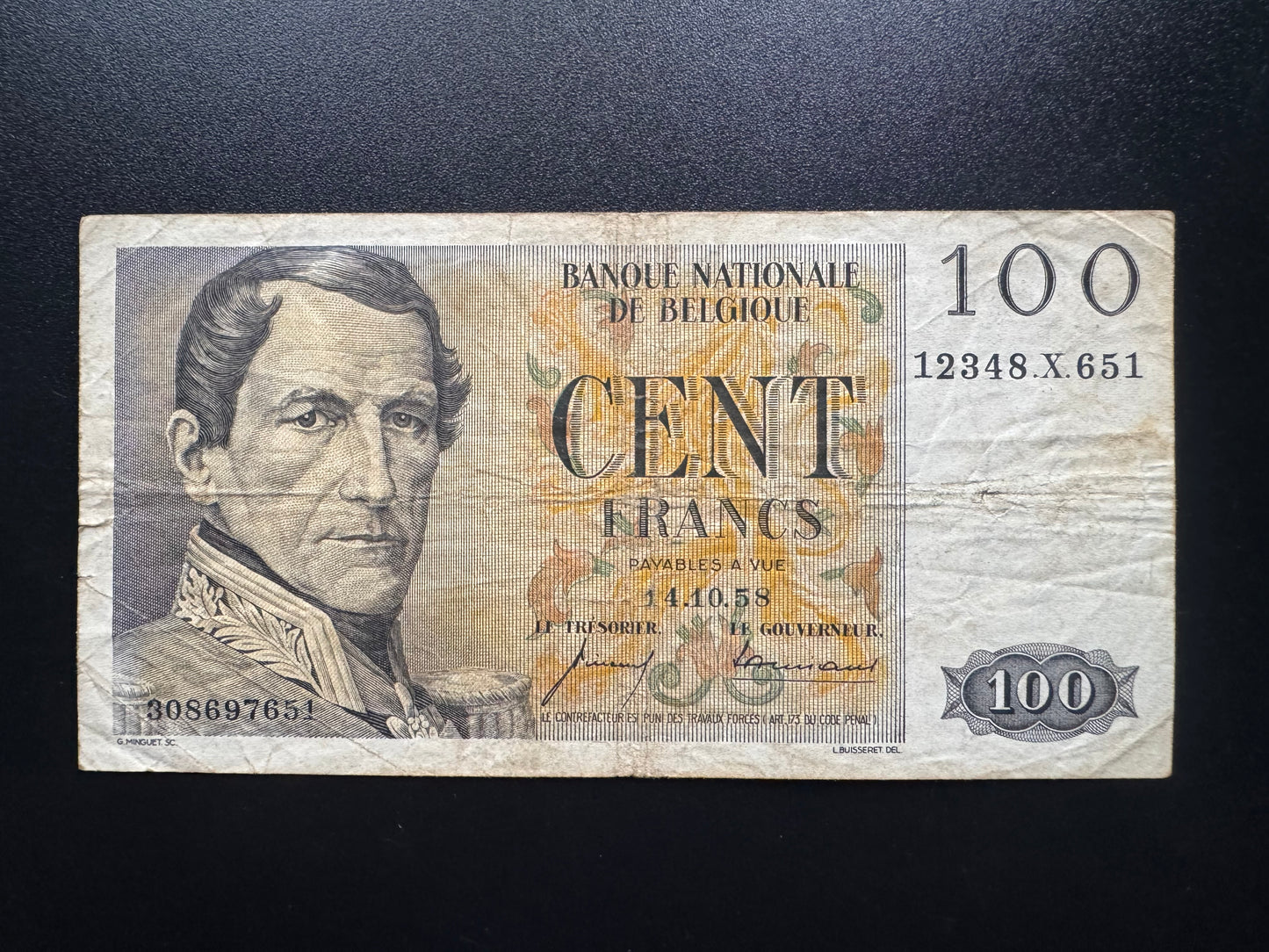 Belgium 100 Francs Banknote 1958 old Circulated Paper Money Bank Bill KM-129