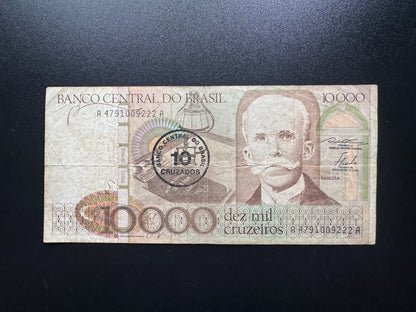 Brazil 10000 Cruzeiros Banknotes 1984 Old Circulated Paper Money Bank Bill P-206