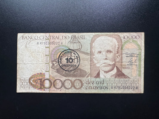 Brazil 10000 Cruzeiros Banknotes 1984 Old Circulated Paper Money Bank Bill P-206