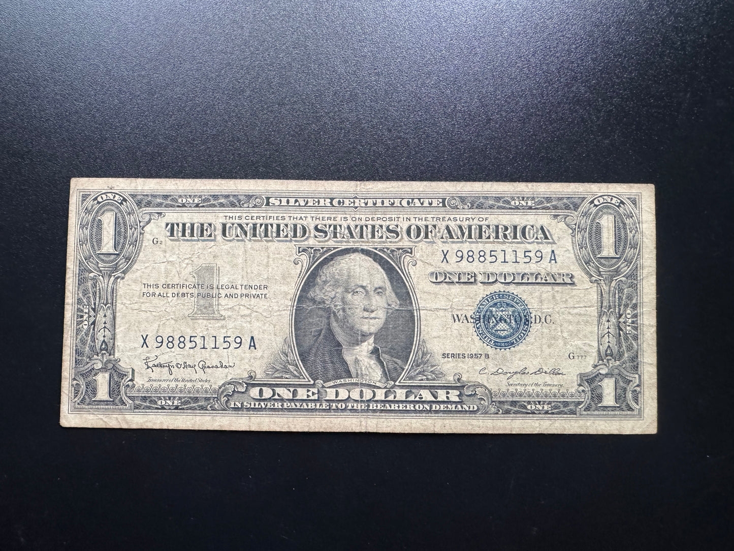 US $1 Dollar 1957-B Old Circulated SILVER CERTIFICATE USA Banknote Bank Bill